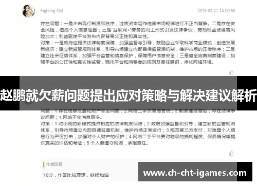 赵鹏就欠薪问题提出应对策略与解决建议解析 赵鹏就欠薪问题提出应对策略与解决建议解析