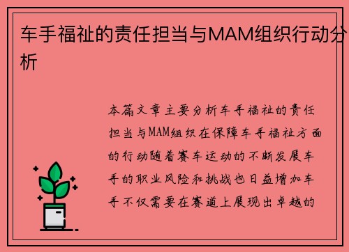 车手福祉的责任担当与MAM组织行动分析 车手福祉的责任担当与MAM组织行动分析
