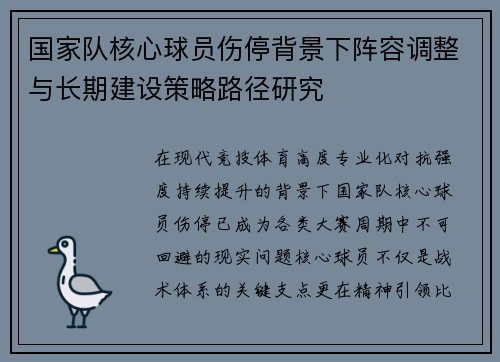 国家队核心球员伤停背景下阵容调整与长期建设策略路径研究 国家队核心球员伤停背景下阵容调整与长期建设策略路径研究